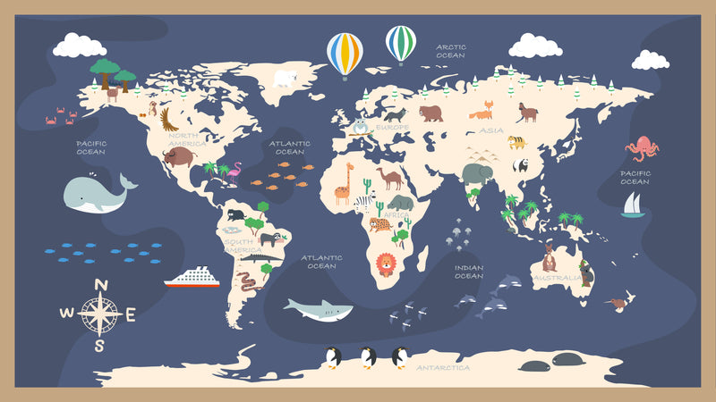 Framed World Animal Map  -  [Custom printed at R560/m²]