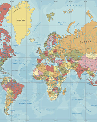 Colourful Political World Map  -  [Custom printed at R598/m²]